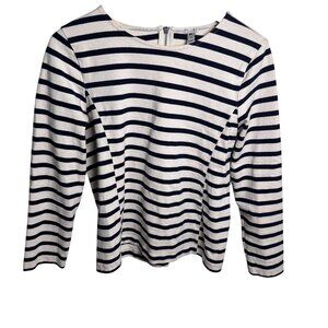 J.Crew Women's Side Seam Sailor Top, Striped Black & White, Cotton, Size M